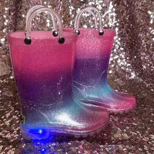 Girls light-up glitter rain boots size 9
